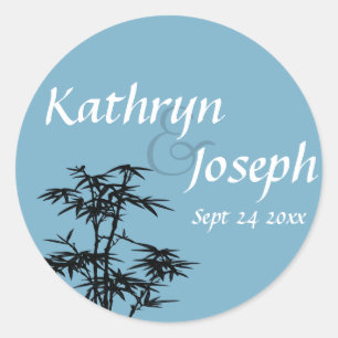 Night blue asian bamboo custom wedding favour labe classic round sticker