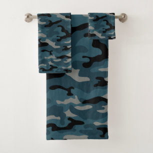 Night Blue Camo Camouflage Bath Towel Set