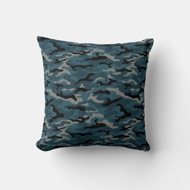 Night Blue Camo Camouflage Cushion (Front)
