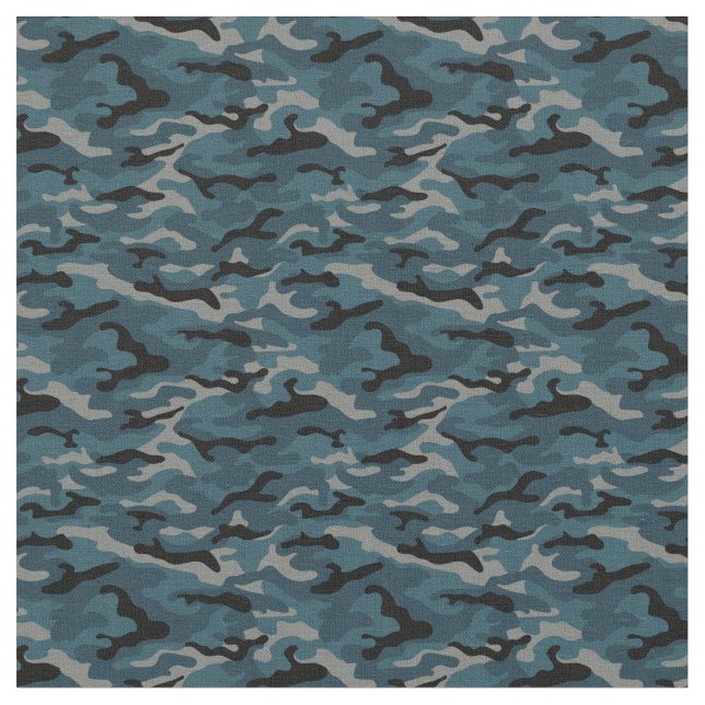 Night Blue Camo Camouflage  Fabric (Close Up)