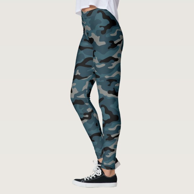 Night Blue Camo Camouflage Leggings (Left)