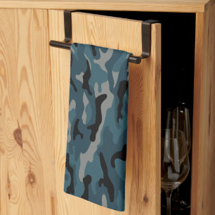 Night Blue Camo Camouflage Tea Towel