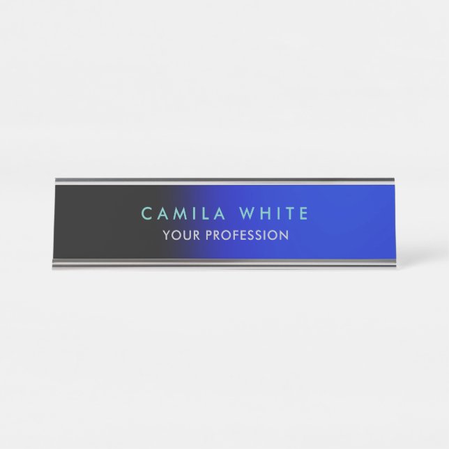 Night Blue Elegant Professional Classy Business Desk Name Plate (Front)