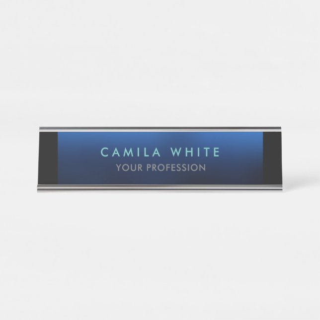 Night Blue Elegant Professional Classy Business Desk Name Plate (Front)