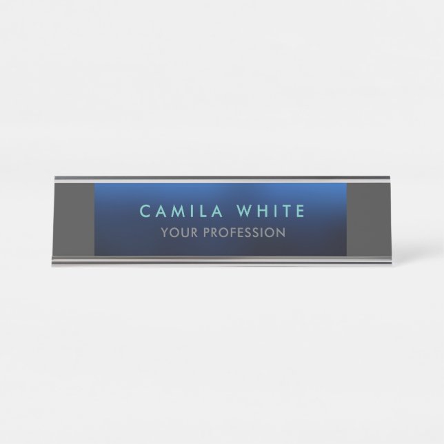 Night Blue Elegant Professional Classy Business Desk Name Plate (Front)
