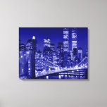 Night Blue New York City Pop Art Canvas Print<br><div class="desc">Brooklyn Bridge,  River and Manhattan Cityscape,  Skyscrapers and Buildings</div>