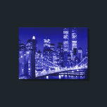 Night Blue New York City Pop Art Canvas Print<br><div class="desc">Brooklyn Bridge,  River and Manhattan Cityscape,  Skyscrapers and Buildings</div>