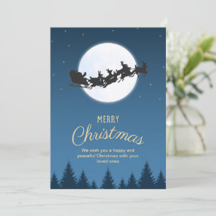 Night Blue Simple Santa Claus Sled Merry Christmas Invitation