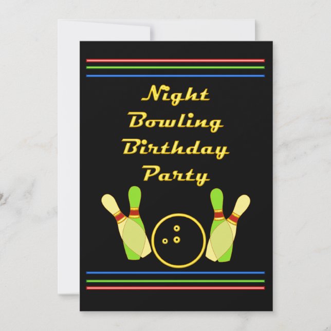 Night Bowling Birthday Party Neon Retro Styling Invitation (Front)