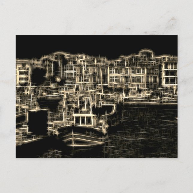 Night buildings digital effect style "impression" holiday postcard (Front)