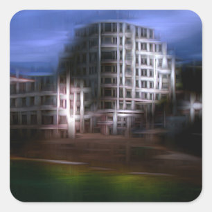 Night buildings digital effect style "impression"  square sticker