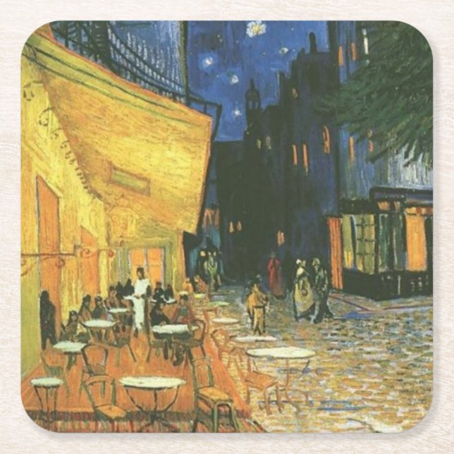 Night Cafe Painting by van Gogh Square Paper Coaster (Front)