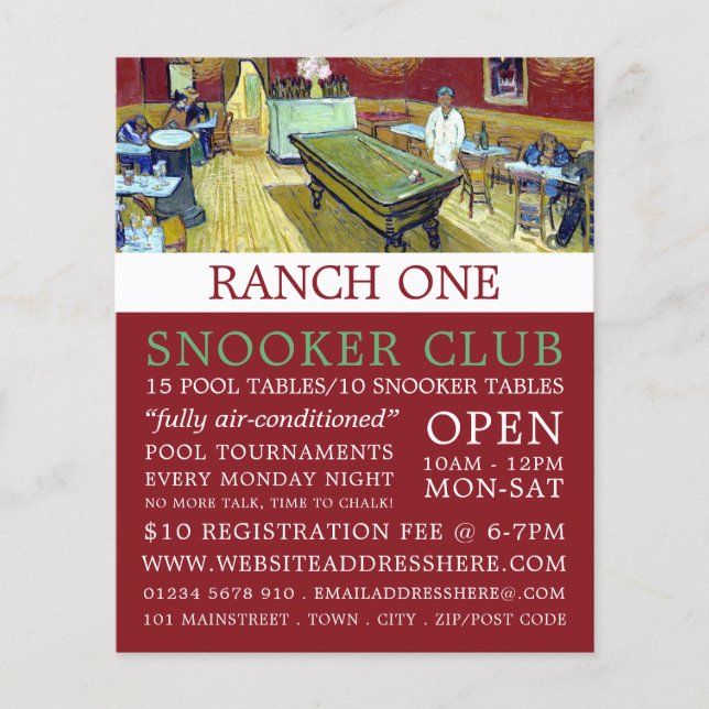 Night Café, Van Gogh, Pool Club, Snooker Club Flyer (Front)