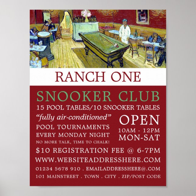 Night Café, Van Gogh, Pool Club, Snooker Club Poster (Front)