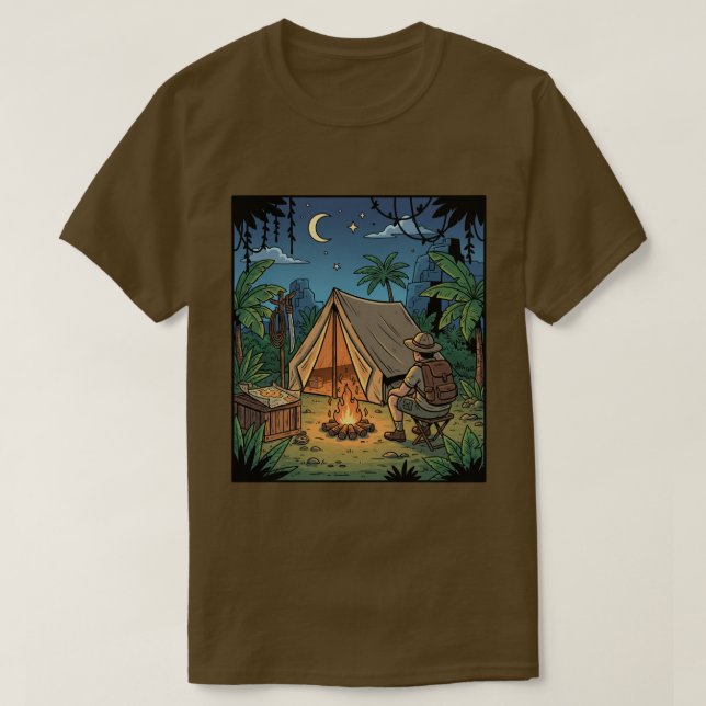 Night Campfire Under Stars Adventure T-Shirt (Design Front)