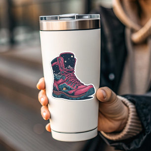 Night Camping Pink Hiking Boot Sticker Die-Cut