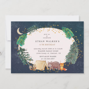 night camping woodland animal Birthday Invitation