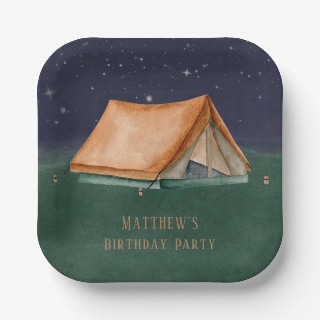 Night Campout Boy Birthday Party Paper Plate (Front)