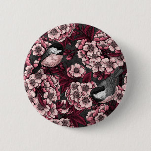 Night cherry garden 6 cm round badge