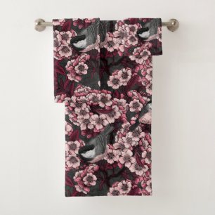 Night cherry garden bath towel set