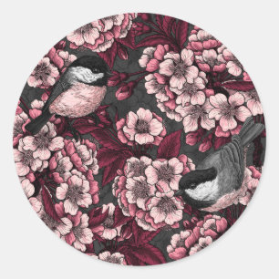 Night cherry garden classic round sticker