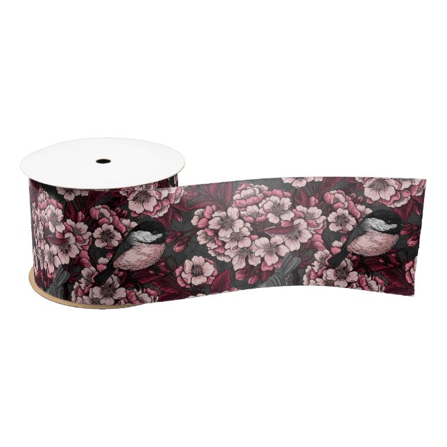 Night cherry garden satin ribbon (Spool)
