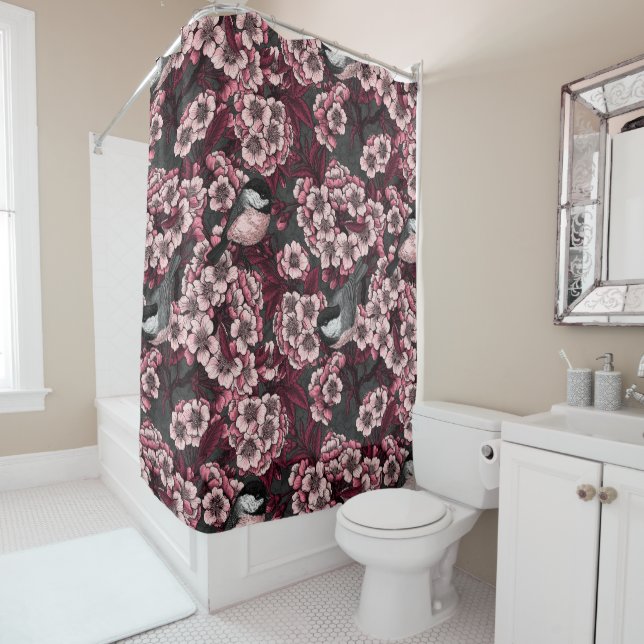 Night cherry garden shower curtain (In Situ)