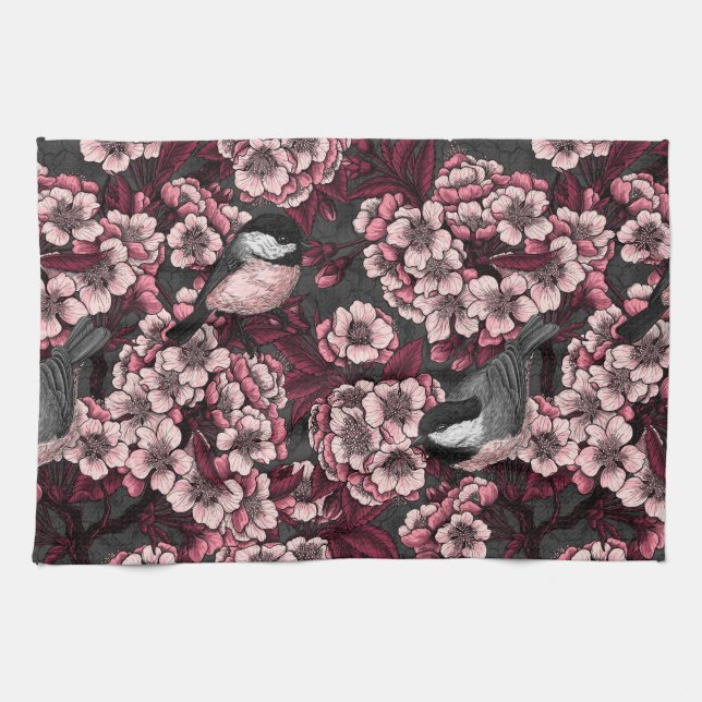 Night cherry garden tea towel (Horizontal)
