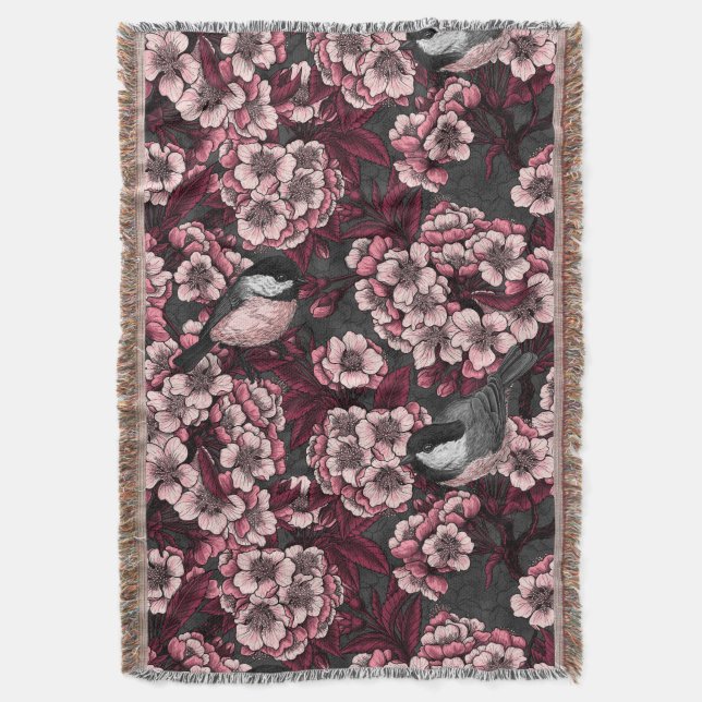 Night cherry garden throw blanket (Front Vertical)