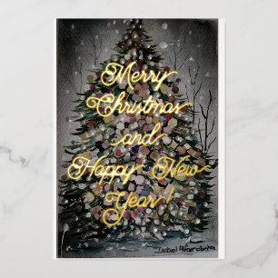 Night Christmas -Merry Christmas Happy new year  Foil Holiday Card