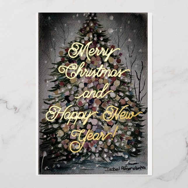 Night Christmas -Merry Christmas Happy new year  Foil Holiday Card (Front)