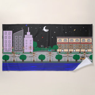 Night City Beach Towel