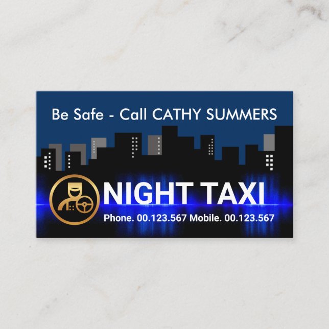 Night City Silhouette Taxi Chauffeur Business Card (Front)