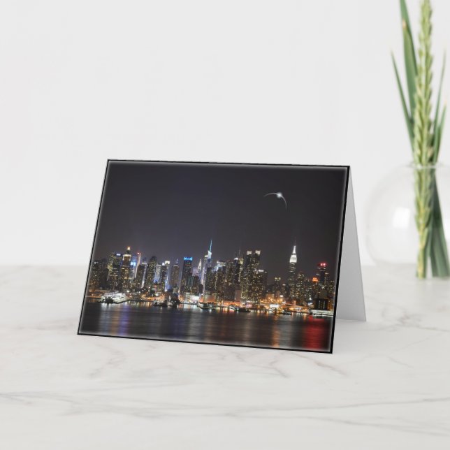 Night City Skyline With Eclipse Greeting Card (Front)