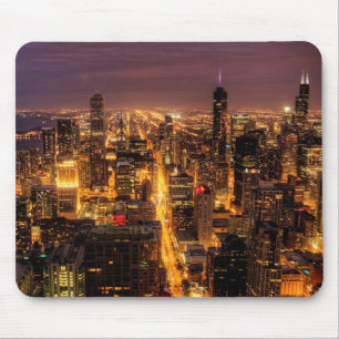 Night cityscape of Chicago Mouse Mat