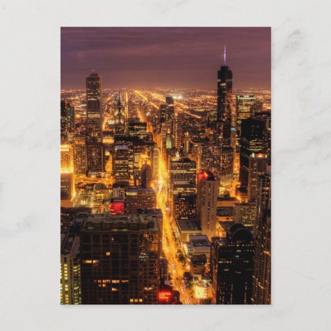 Night cityscape of Chicago Postcard (Front)