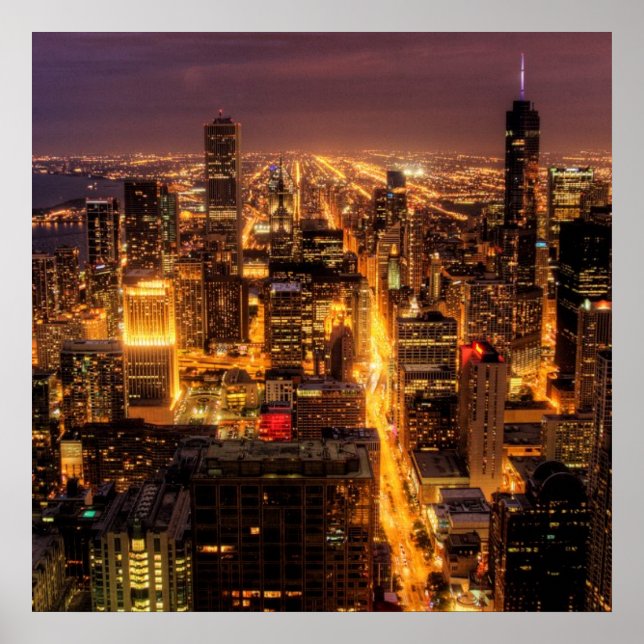 Night cityscape of Chicago Poster (Front)
