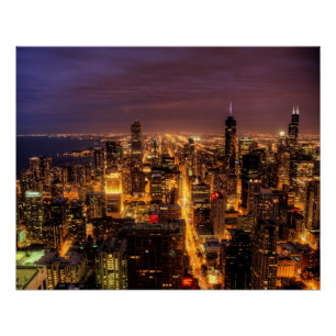 Night cityscape of Chicago Poster