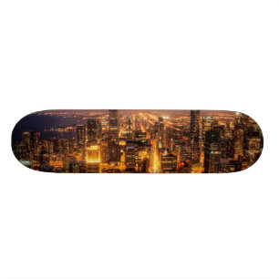 Night cityscape of Chicago Skateboard