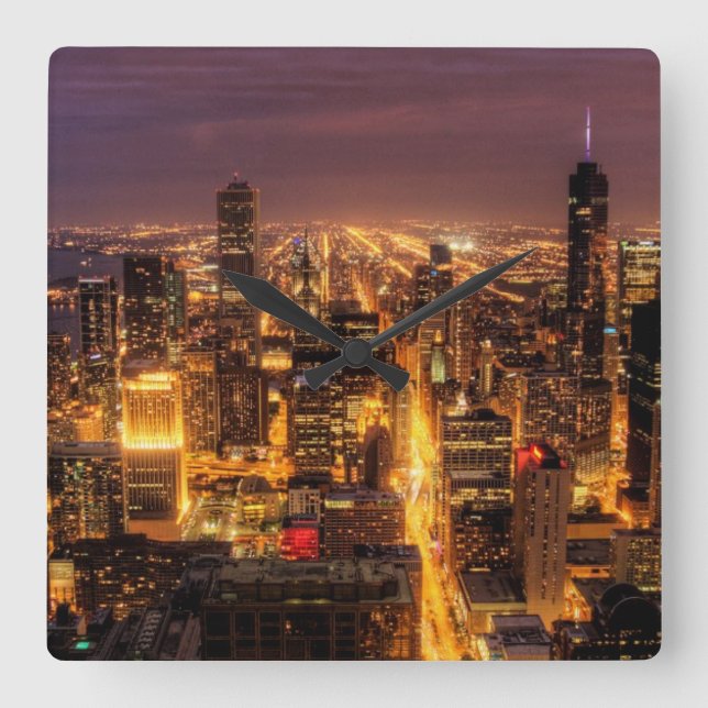 Night cityscape of Chicago Square Wall Clock (Front)