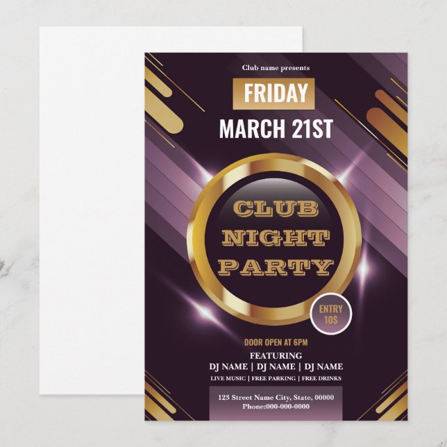 Night Club Party Invitation Template  (Front/Back)