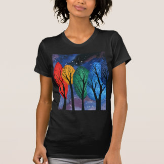 Night color - rainbow swirly trees starry sky T-Shirt
