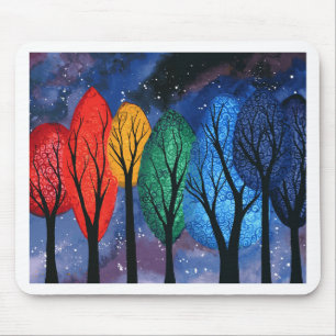 Night colour - rainbow swirly trees starry sky mouse mat