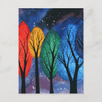 Night colour - rainbow swirly trees starry sky