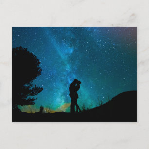 Night Couple Kissing Romantic Colourful Starrry Postcard