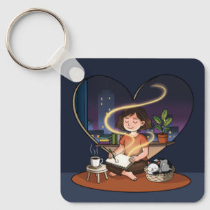 Night Creator Cozy Heart Window Art Key Ring