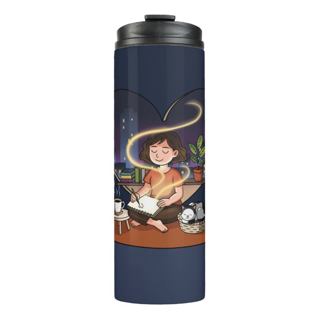 Night Creator Cozy Heart Window Art Thermal Tumbler (Front)
