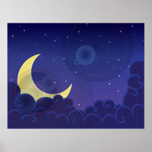 Night Day dusk moon blue Poster