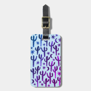 Night Desert Cacti Purple BLue Pattern Watercolor Luggage Tag