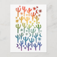 Night Desert Saguaro Cactus Rainbow Watercolor